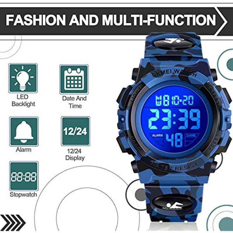 Kids Digital Watch for Girls Boys 5ATM Waterproof Children Sports Watches Learning Time Easy To Read Wrist Watch 5-18 Years Old