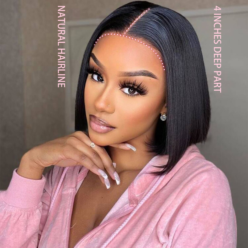 4x4 Krótki bob koronkowy Brazylijska prosta peruka 13x5x2 t część Bob Lase Human Hair Peruki for Black Women Pre Stucked Lace Part Wigs