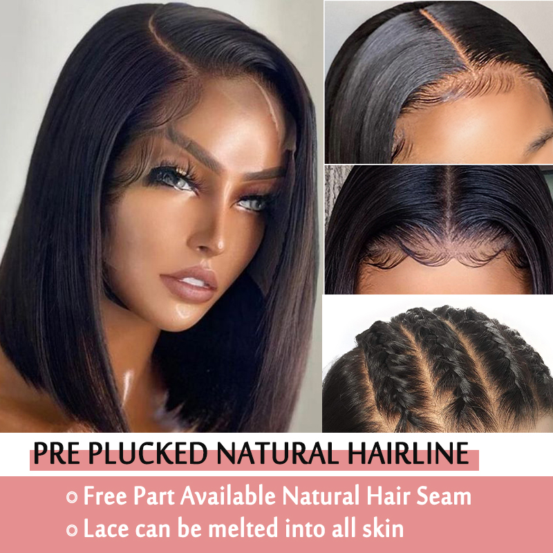 Short Straight Bob Wig Brazilian Human Hair Bob Wig for Women13x4 Transparent Lace Front Human Hair Wigs Pre Plucked