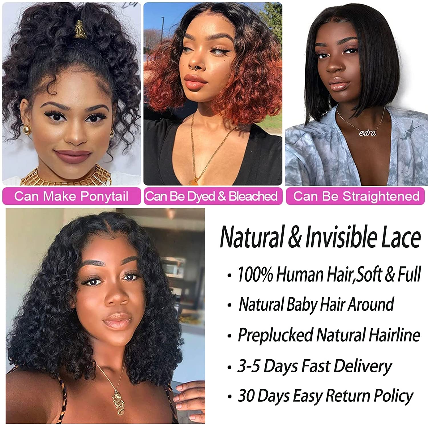 Short Curly Bob Wig Deep Water Wave Lace Front Human Hair Wigs for Women Pre Plucked Brazilian Glueless 13x4 Lace Front Wig