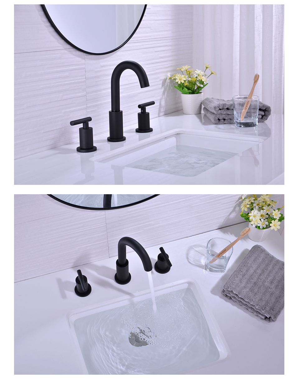 Badrumsvask utbredd kran Dual handtag Mixer svart varmt kallt vattendäck monterade badkaret Borstad 3 håls bassängkran
