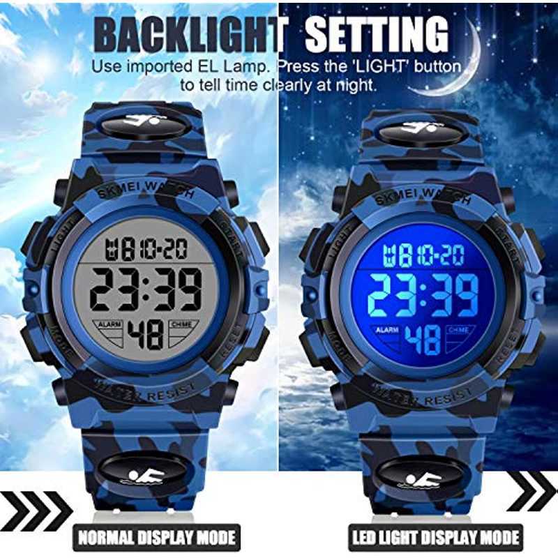 Kids Digital Watch for Girls Boys 5ATM Waterproof Children Sports Watches Learning Time Easy To Read Wrist Watch 5-18 Years Old