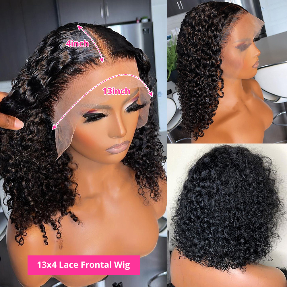 Glueless Wig 12A Short Bob Wig Deep Wave Human Hair Wigs Water Wave Frontal Wig Kinky Curly Bob Lace Front Wig Transparent Wigs