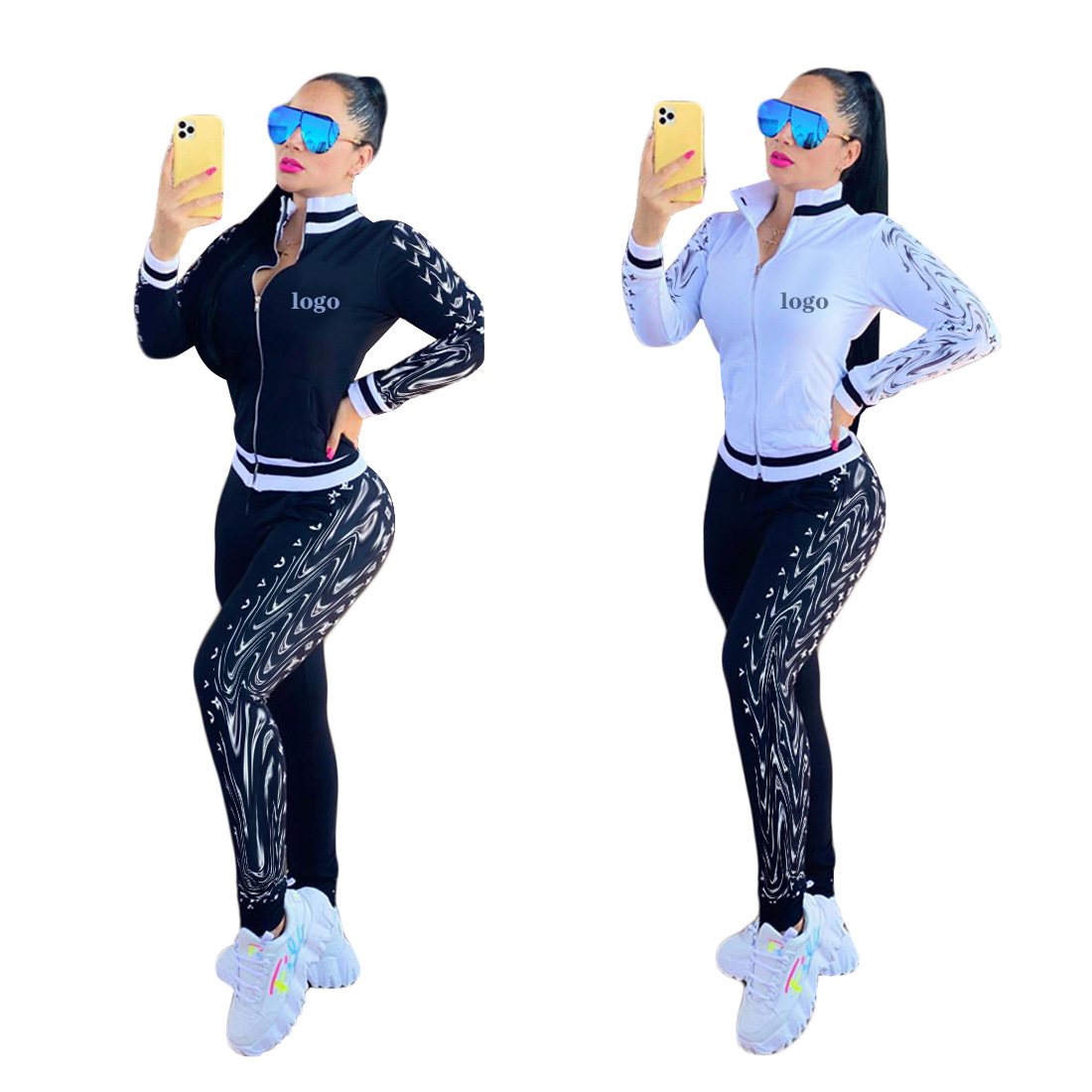 2023 Kvinnor Tracksuits Casual Fashion Autumn Long Sleeped Two-Piece Jogger Set Ladies Fall Tracksuit Sweat Suits Black Plus Size