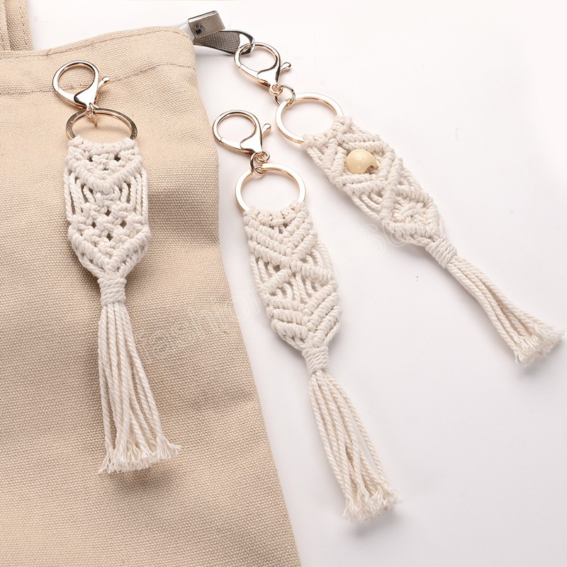 Fashion Woven Keychain Boho Handmade Cotton Rope Woven Tassel Keyrings Keychains Bag Car Key Pendant Accessories Decoration