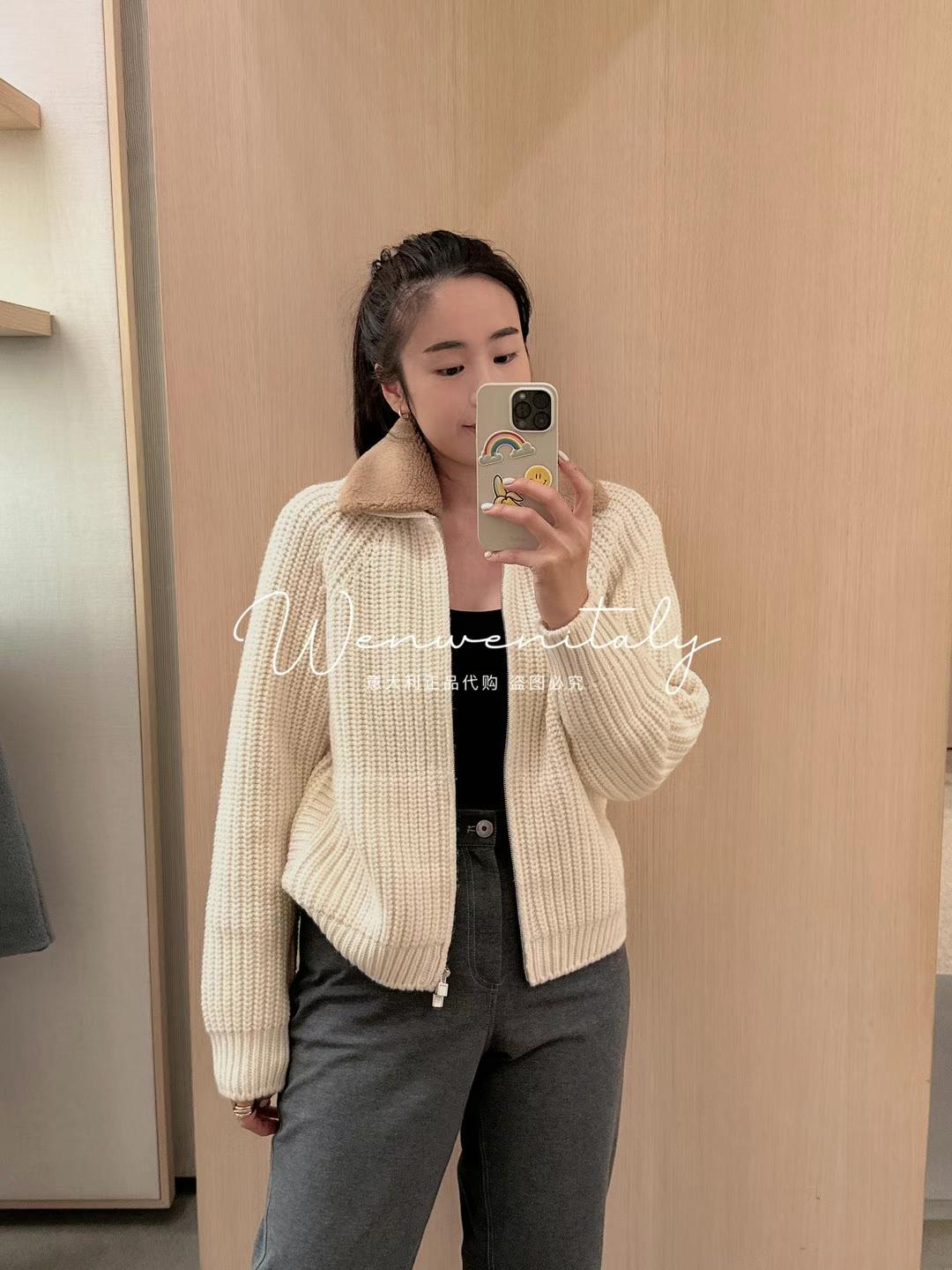 Kvinnors tröjor Autumn and Winter Loro Piana White Cashmere Lambool Dragkedja Cardigan