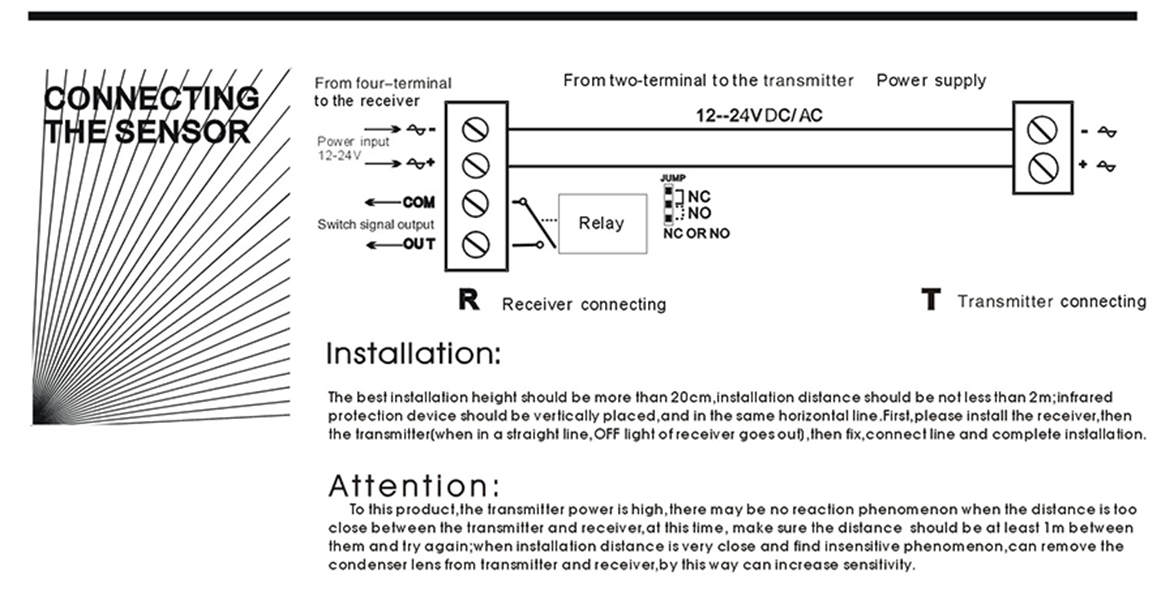 DC/AC 12 ~ 24V Wodoodporny IP55 Fotokomórki Automatyczne bramę Czujnik bezpieczeństwa BEZPIECZNOŚCI Alarm Czujnik wiązki w podczerwieni Photocell Zasięg 10 m