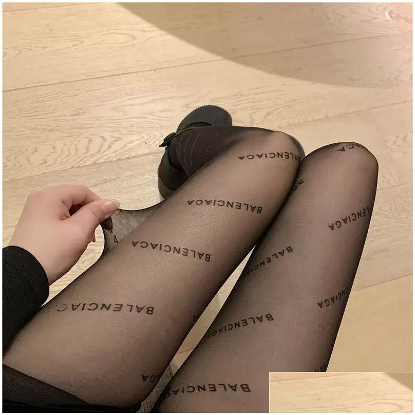 Maternity Bottoms 2023 Fashion Luxury Bot Y Tight Stockings Legging Pantyhose Woman Letter Printed Flocking Stocking Anti-Hook Silk Bo Dhfoq