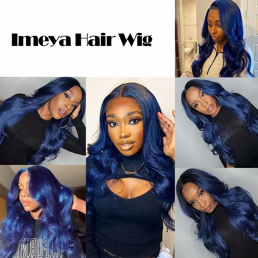 Body Wave Dark Blue Lace Front Human Hair Wig 13x6 Transparent Lace Wig Brazilian Hair Pre Plucked Wigs for Black Women