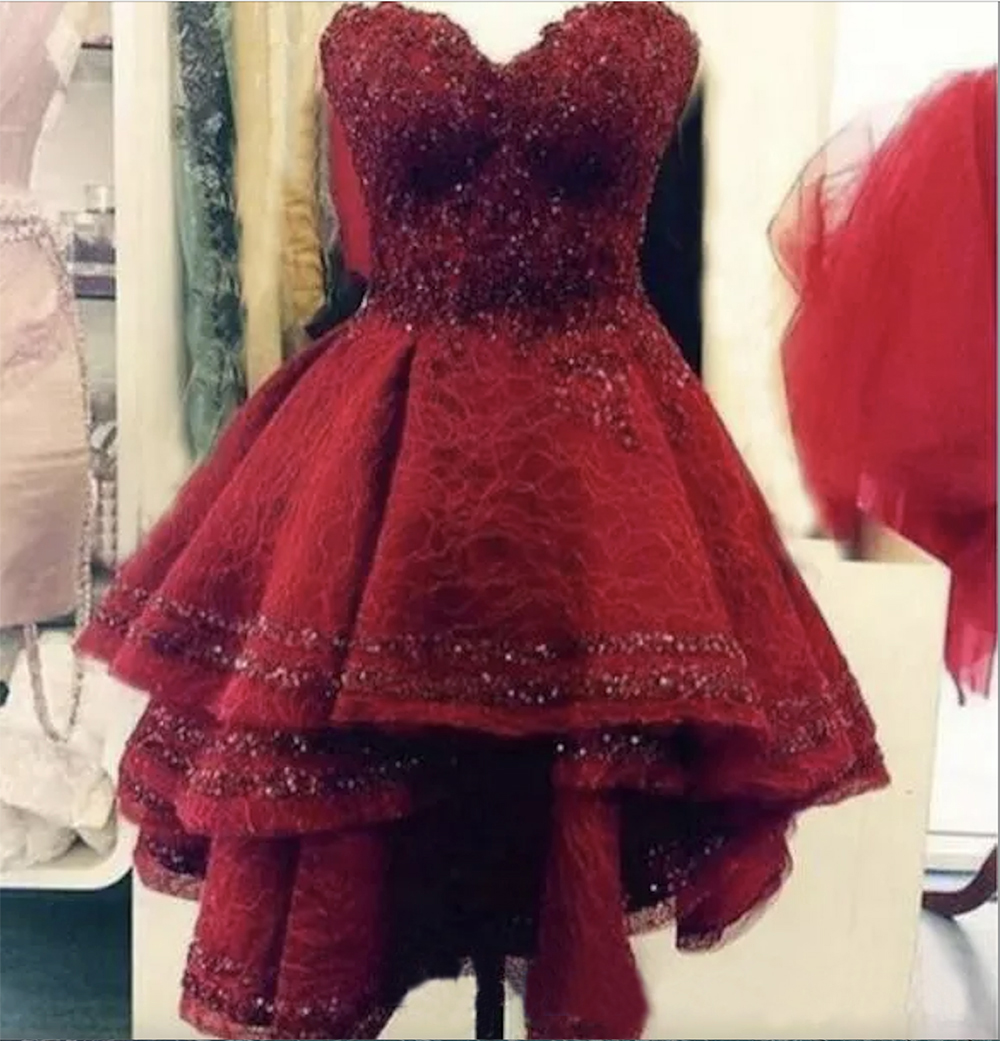 Dark Red Short Prom Dresses Cocktail Dresses Lace Sequins Party Dress Sweetheart Major Beading Women Dresses For Special Occasion