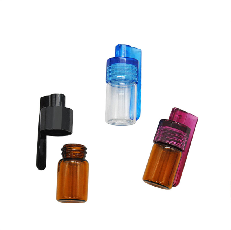 Colorful 36mm 51mm Travel Size Acrylic Plastic Bottle Snorter Dispenser Glass case Vial container box with spoon JL1854