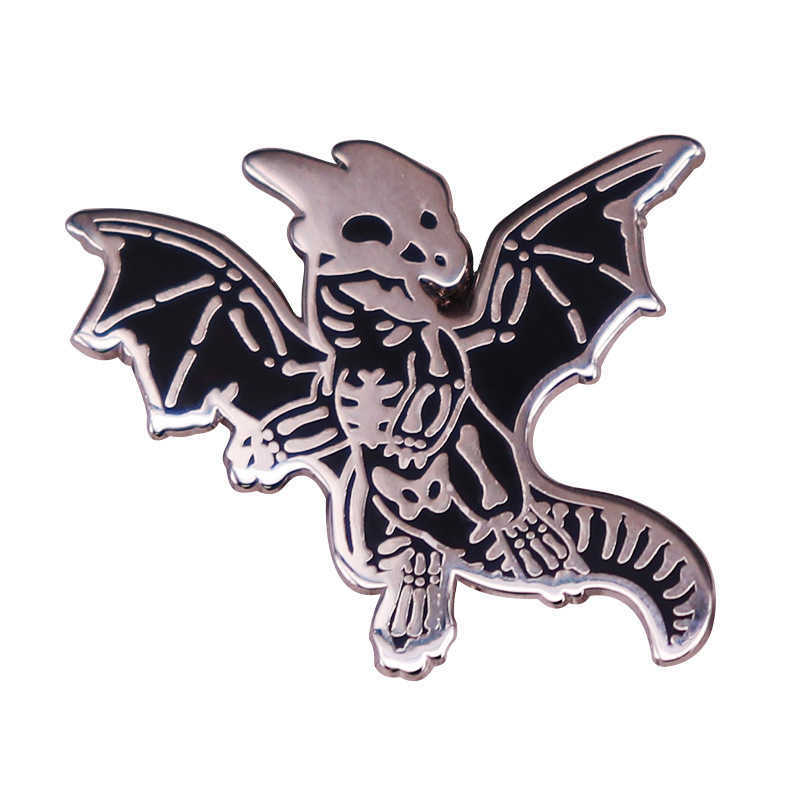 Pins Brooches Cartoon Dinosaur Skeleton Glying Dragon Skull Hard Enamel Brooch Plant Badge Backpack Collar Coat Pin Punk Party Gift Brooch HKD230807