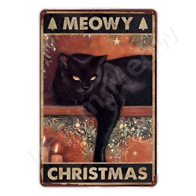 Funny Bathroom Black Cat Vintage Metal Sign Cute Pet Metal Poster Bar Cafe Wall Art Decor Oh My Eyes Tin Sign Sewing Cat Toilet Iron Painting Decor 30X20CM w01