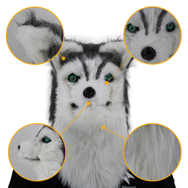 Movable Mouth Fox Mask Halloween Costume Cosplay Wolf Dog Masks Plush Faux Fur Realistic Animal Mask Halloween Party Props HKD230810