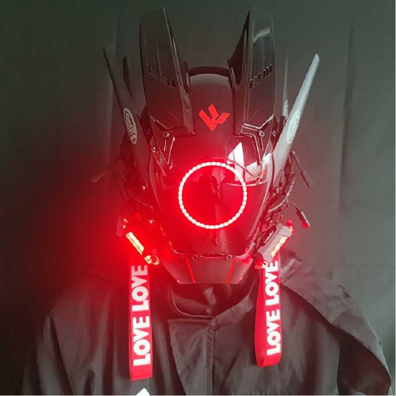 パイプDreadLocksサイバーパンクマスクUSBコスプレShinobi特殊部隊Samurai Triangle Project EL LED Light DJ Party Supplies HKD230810