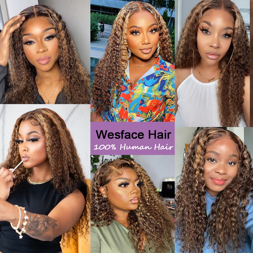 Highlight Curly Lace Front Human Hair Wig Ombre Honey Blond HD Lace Frontal Wigs Pre Cut Glueless Wig Human Hair