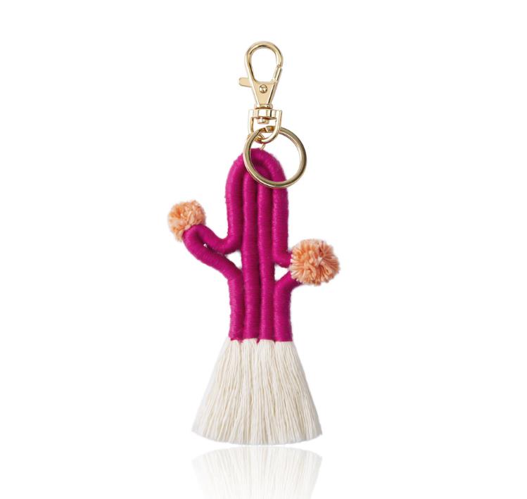 Party Favor Hand woven cactus key chain accessories pendant Bohemian botanical flower tassel bag pendant female keychains SN842