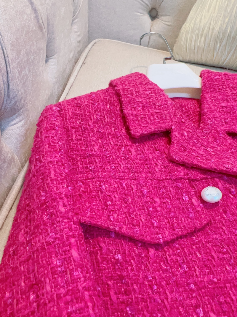2023 Jesienna gorąca różowa stała kolor Tweed Kurtka długoterminowa przyciski kasetowe podwójne kurtki Krótka warstwowa warstwa A3G096569