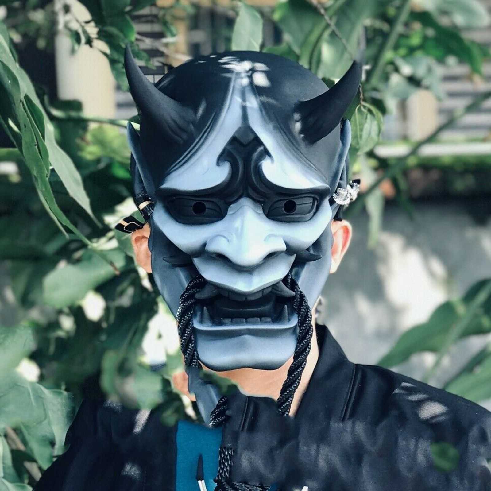 Adult Unisex Halloween Japanese Sealed Prajna Devil Hannya Noh Kabuki Demon Oni Samurai Full Face Mask Black Blue Red HKD230823