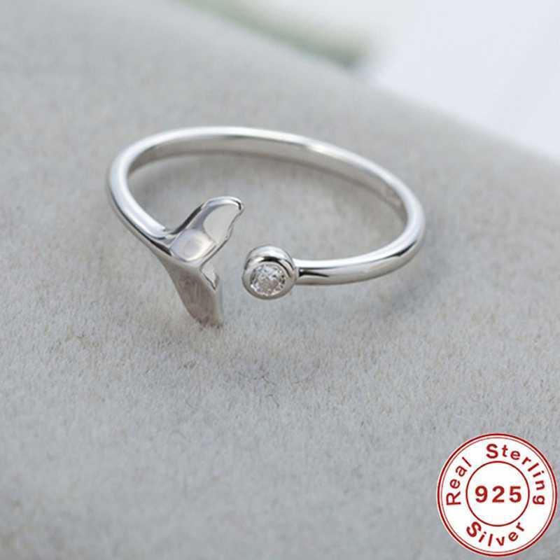 Band Rings CANNER 925 Sterling Silver Adjustable Mermaid Tail Open Ring Simple Lovely Fashion Birthday Party Jewelry Rings for Women Gifts