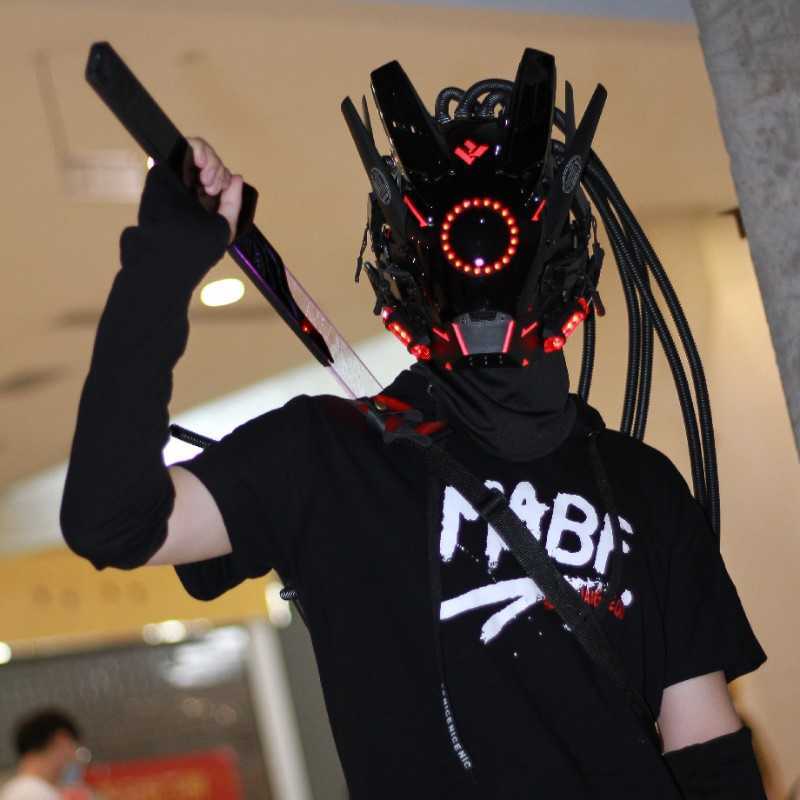 パイプDreadLocksサイバーパンクマスクUSBコスプレShinobi特殊部隊Samurai Triangle Project EL LED Light DJ Party Supplies HKD230810