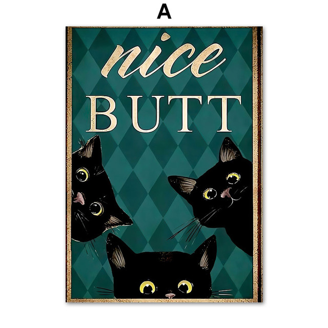 Leinwand Malerei schwarzes Katzen -Butt Papier kacken Sie Wandkunst nordisches Toilettenschild Poster und druckt Wandbild für Wohnzimmer Schlafzimmer Dekor kein Rahmen wo6