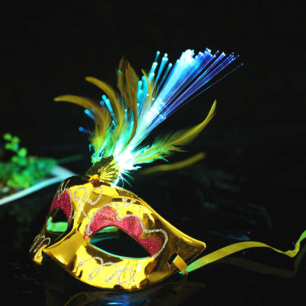 10st LED Glow Flash Light Up Feather Masquerade Venetian Masks Costumes Födelsedagsbröllopsfest Kostym Halloween Christmas HKD230810