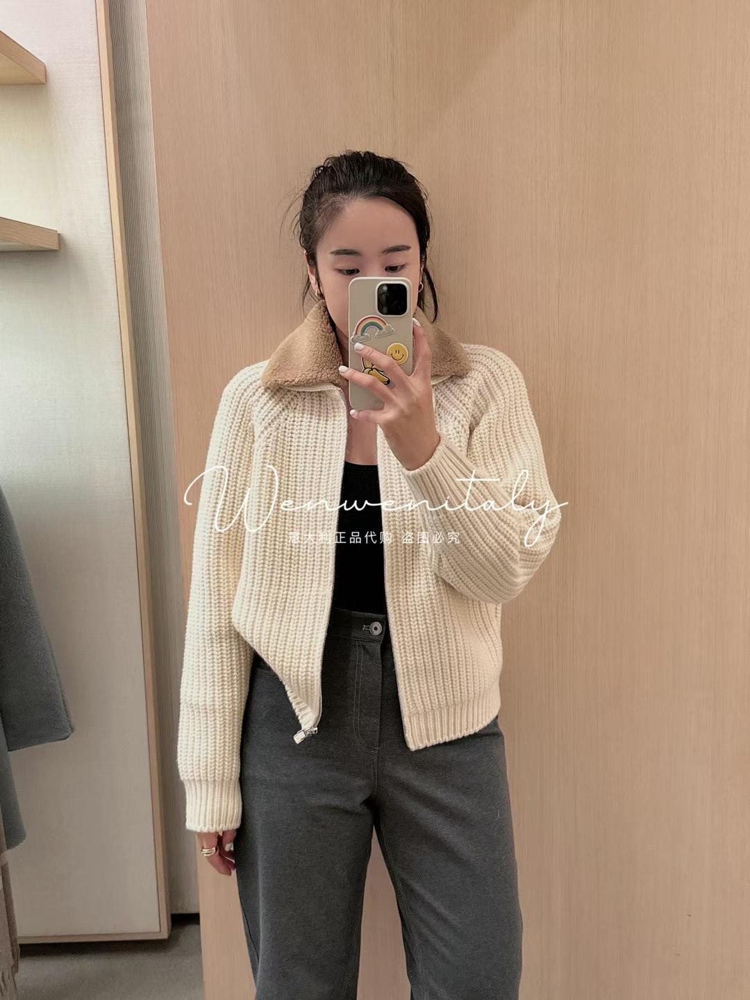 Kvinnors tröjor Autumn and Winter Loro Piana White Cashmere Lambool Dragkedja Cardigan