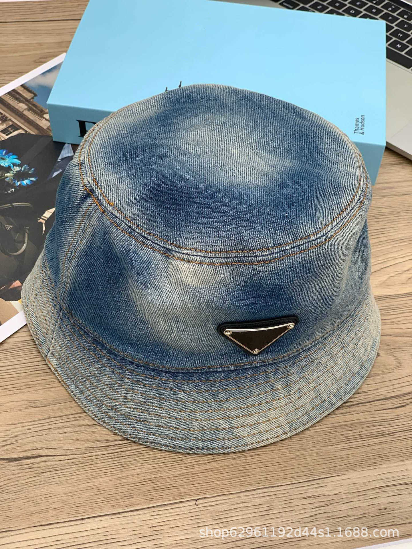 Toppdesigner lyxig p hem korrekt version tvätt jeans triangel baseball cap högkvalitativ mode mångsidig hink hatt solskade