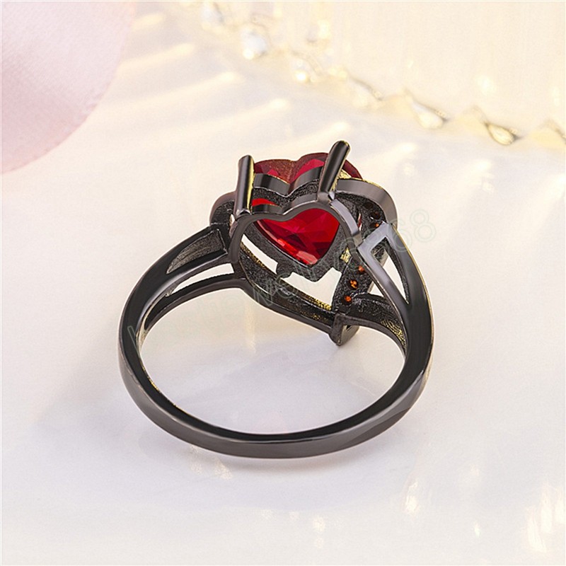 Romantic Black Gold Plated Promise Band Ring Wedding Purple Heart Cubic Zirconia Rings For Women