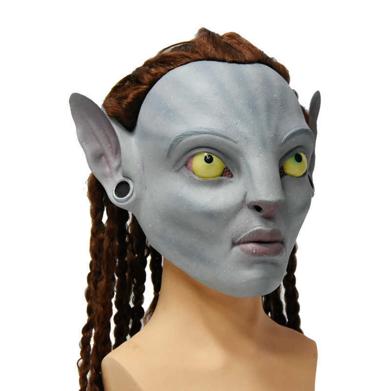 Funny Scary Avatar Latex Mask Halloween HD Mask Anime Alien Masks Wig Braids Cosplay Costume Props HKD230810