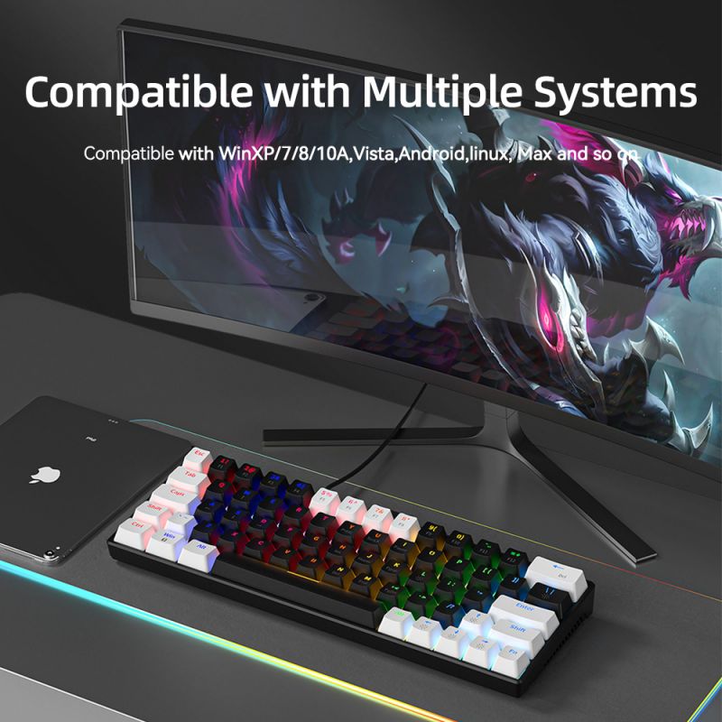 Mechaniczna klawiatura 63 Klawisze Niebieski Czerwony Przełącznik chłodzenie RGB klawiaturę wsteczną USB C PRZEWIDZA 60% Leyout Compact Ergonomic Gaming Keyboard