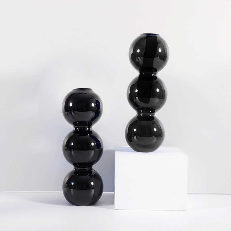 黒いガラス花瓶のガラスキャンドルウェディングホームフラワー花瓶の装飾ろうそく設定者ホルダーモダンリビングルーム装飾HKD230810