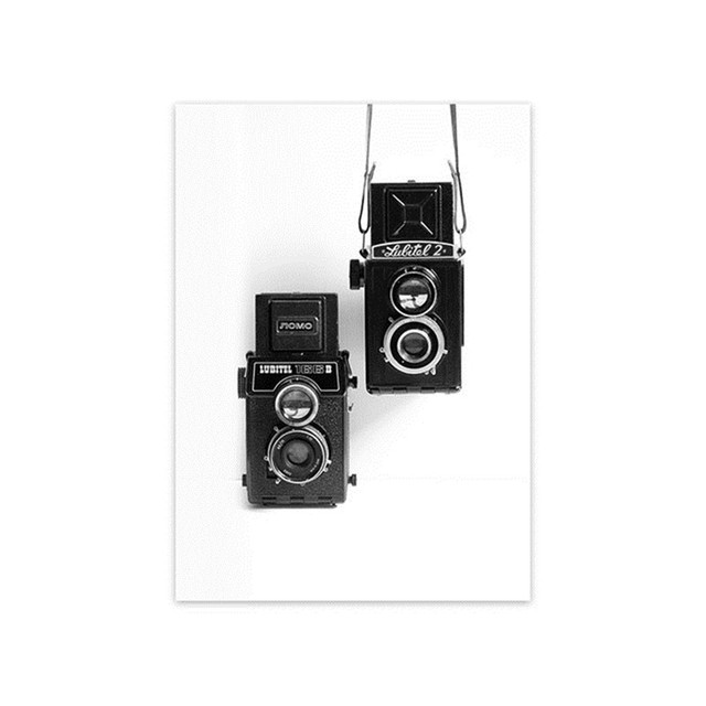 Nordic Back and White Canvas Målning Art Vintage Camera Affischer and Prints Modern Minimalism for Living Room Home Decor No Frame WO6