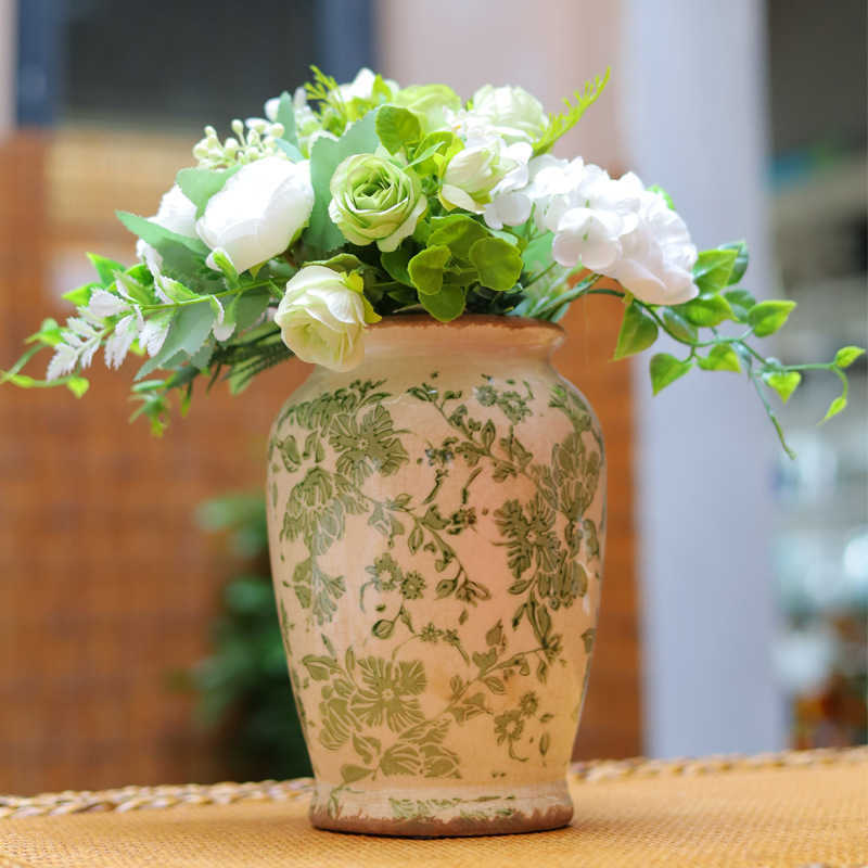 Keramisk retro vasgrön växt porslin saftig potten grön blommor spricka gör gammal stil vas potten hem rum dekoration nordisk hkd230810