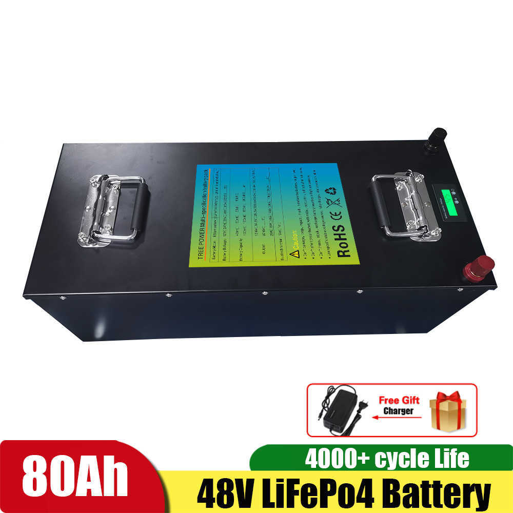48V 80Ah Lifepo4 Lithium Battery Lithium Iron Phosphate With BMS for 5000w Scooter Bike Golf Cart RV Bike +10A Charger