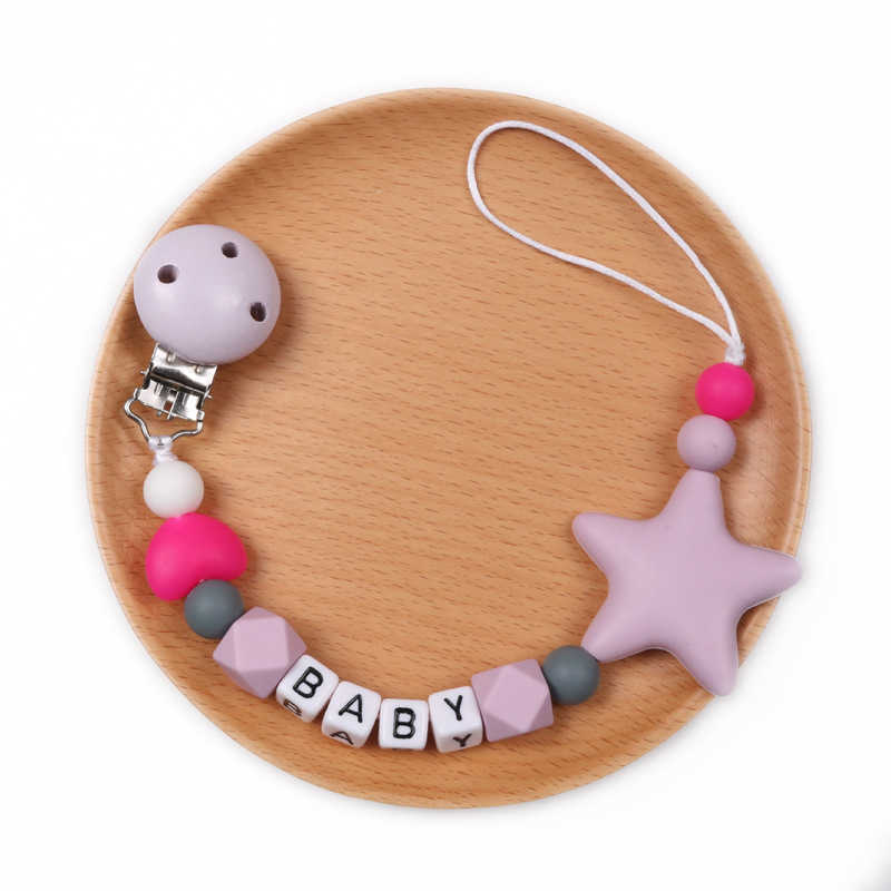 Personalized Name Pacifier Clips Nipple Holder Chain Star Heart Silicone Teething Beads Baby Shower Gift