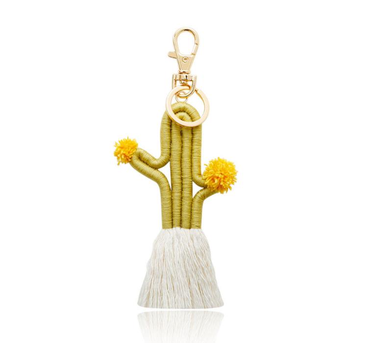 Party Favor Hand Woven Cactus Nyckelkedjetillbehör Pendant Bohemian Botanical Flower Tassel Bag Pendant Female Keychains SN842