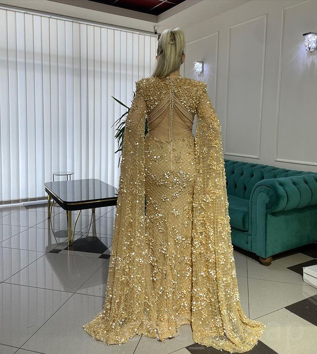 2023 sierpnia Aso Ebi Ebi Gold syrena sukienka balowa luksusowy wieczór formalny impreza druga przyjęcie urodzinowe suknie zaręczynowe sukienki szata de soiree ZJ780