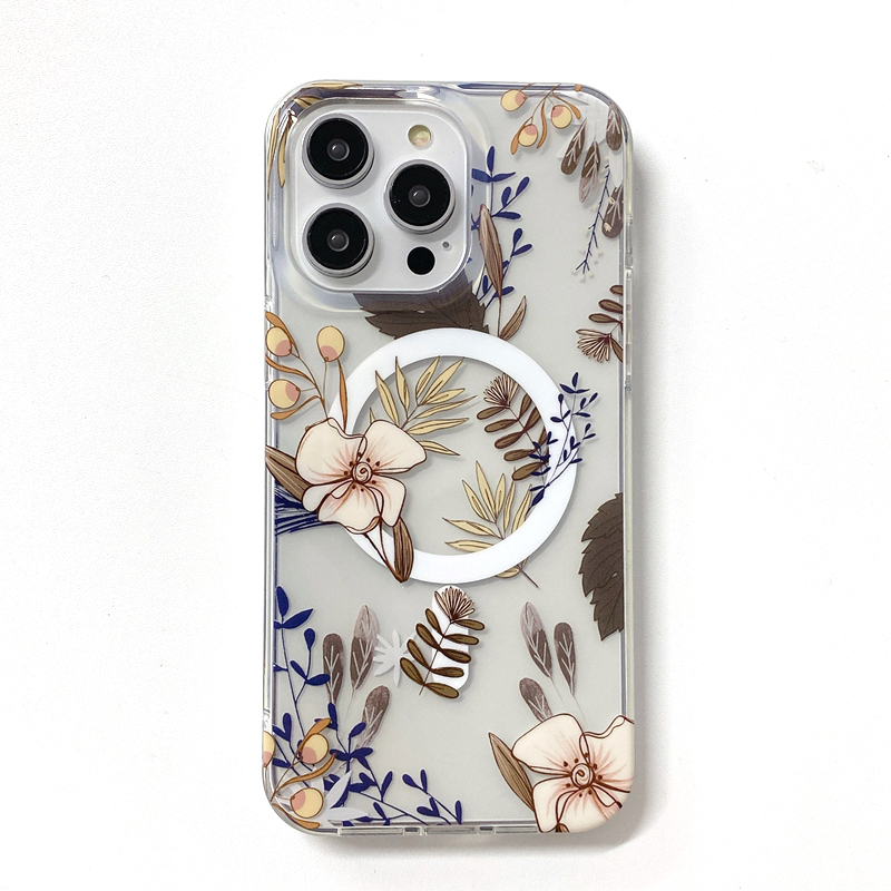 S24 Magnetic Wireless Charging Flower Flower for Samsung S23 Ultra S22 iPhone 15 14 Plus 13 Pro Max 12 Fashion Hard PC IMD TPU Magnet Cover Clear Tranparent Cover