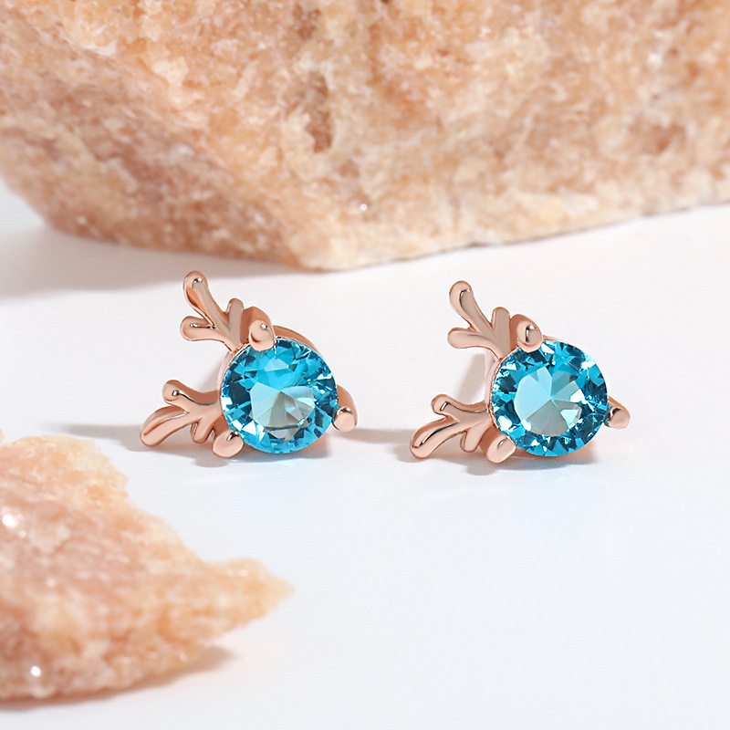 أقراط مسمار S925 Sterling Silver Women's Elk Earrings Blue Shiny Crystal A Der With You Simple Onler Stud Accound Arrings Luxury Jewelry Girl Girl Girl