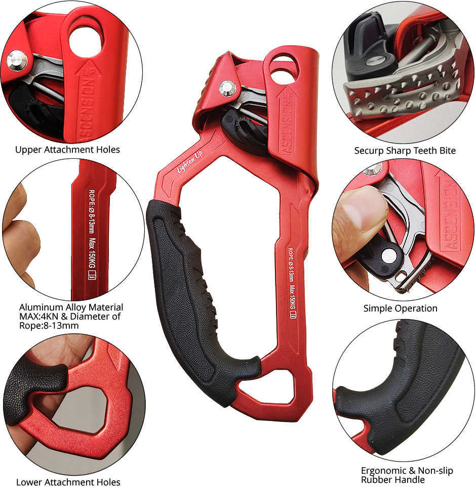 Ochrona rocka Ręka Ascendent Portable Mountainering Rope Climbing Rope Clamp Ręcznie Ascendent Rappelling Gear Łatwy w użyciu na narzędzia liny zewnętrznej HKD230810