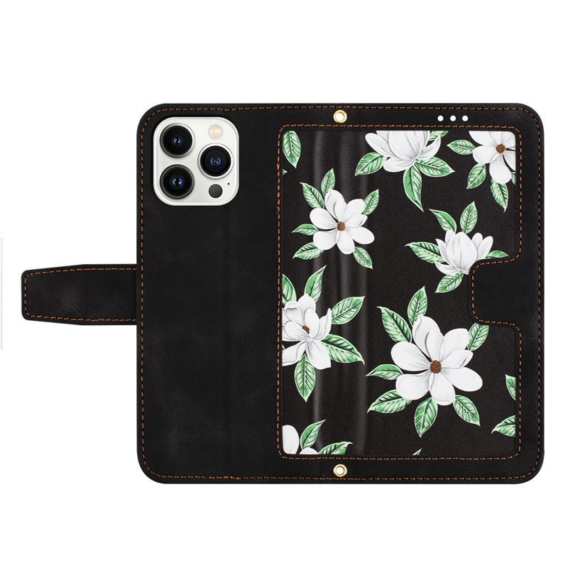 Moda Hawaiian Flower PU Couro Casos de carteira para iPhone 15 Plus 14 13 Pro máximo 12 x xs xr 8 7 elegante borboleta floral cartão de crédito caça capa de capa