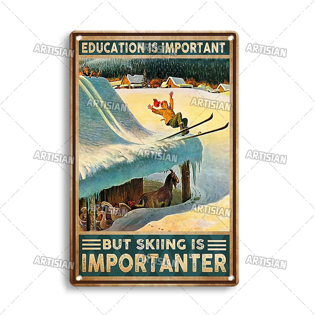 Skiing Snowboarding Metal Poster Sledding Tin Plaque Skill Sport Decorative Plate Wall Decor Garage Bar Pub Club Hotel Cafe Home Decoration 30X20CM w01