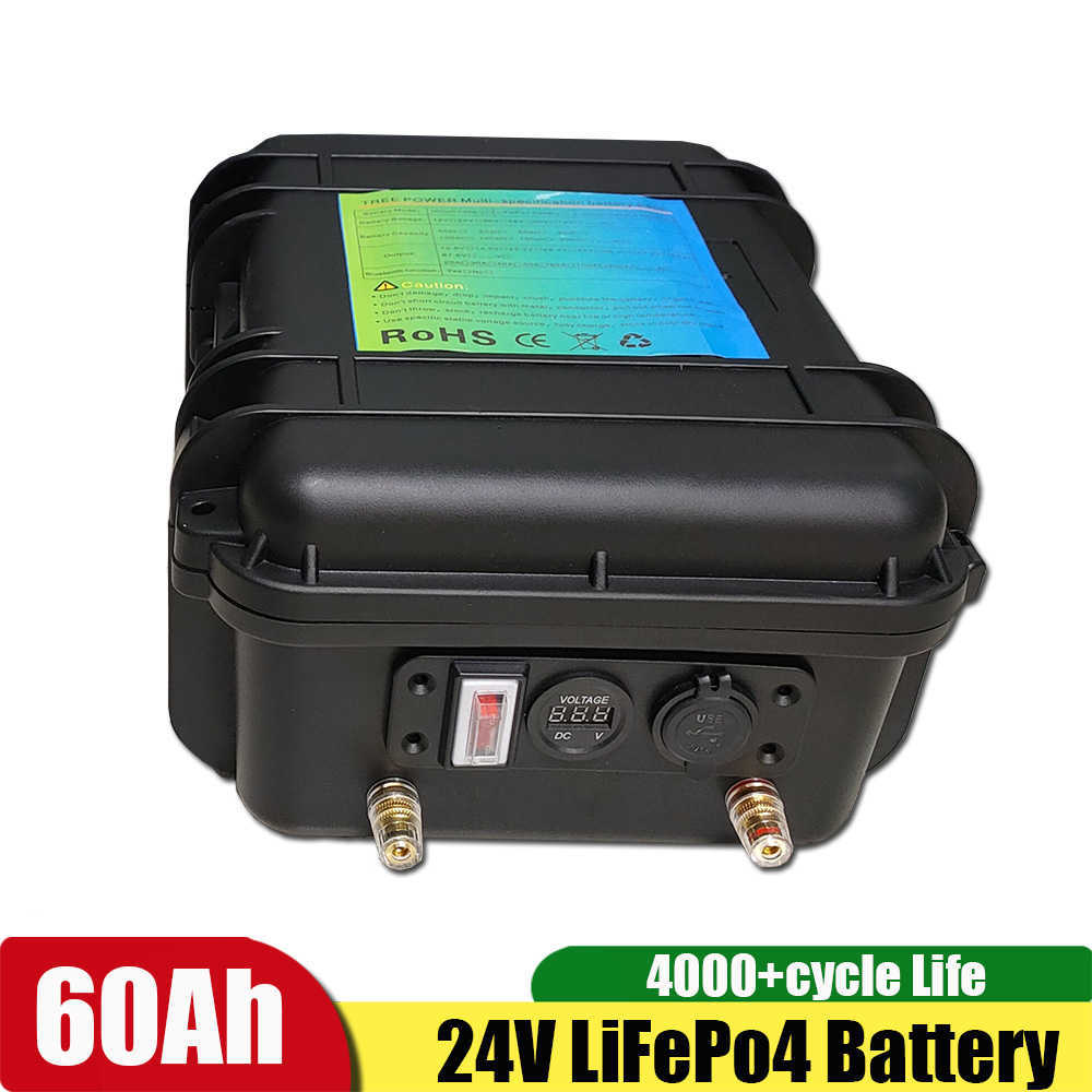 LIFEPO4 24V 60AH 40AH LITHIUM BUTTION DEERTY مع BMS لـ 1500W Machine Machine Boat RV Motor+10A Charger