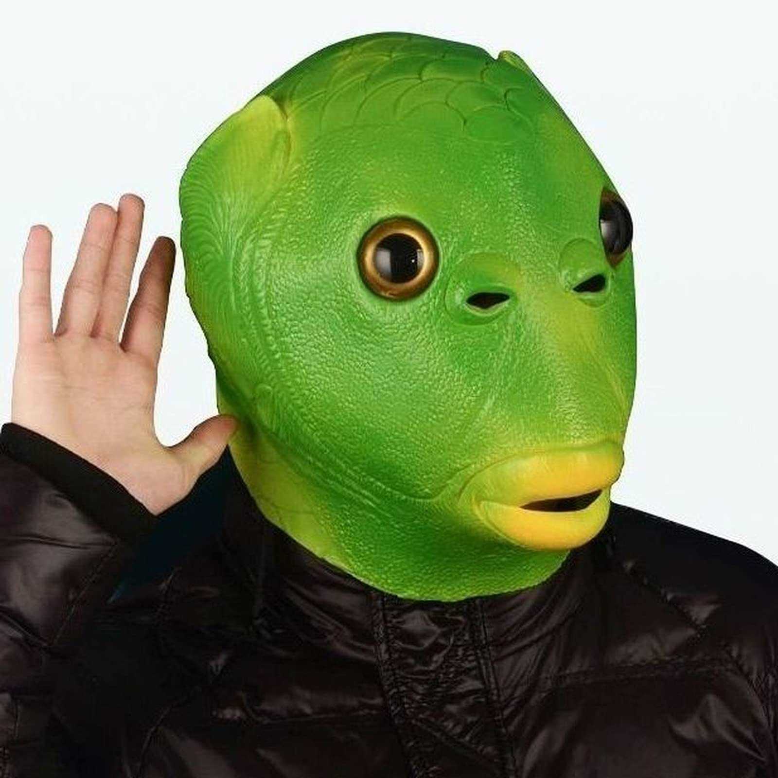 Halloween Mask Ball Cosplay LaTex Green Fish Head Mask Animal Head Set Funny Mask Cosplay Full Face Latex Animal Prop HKD230810