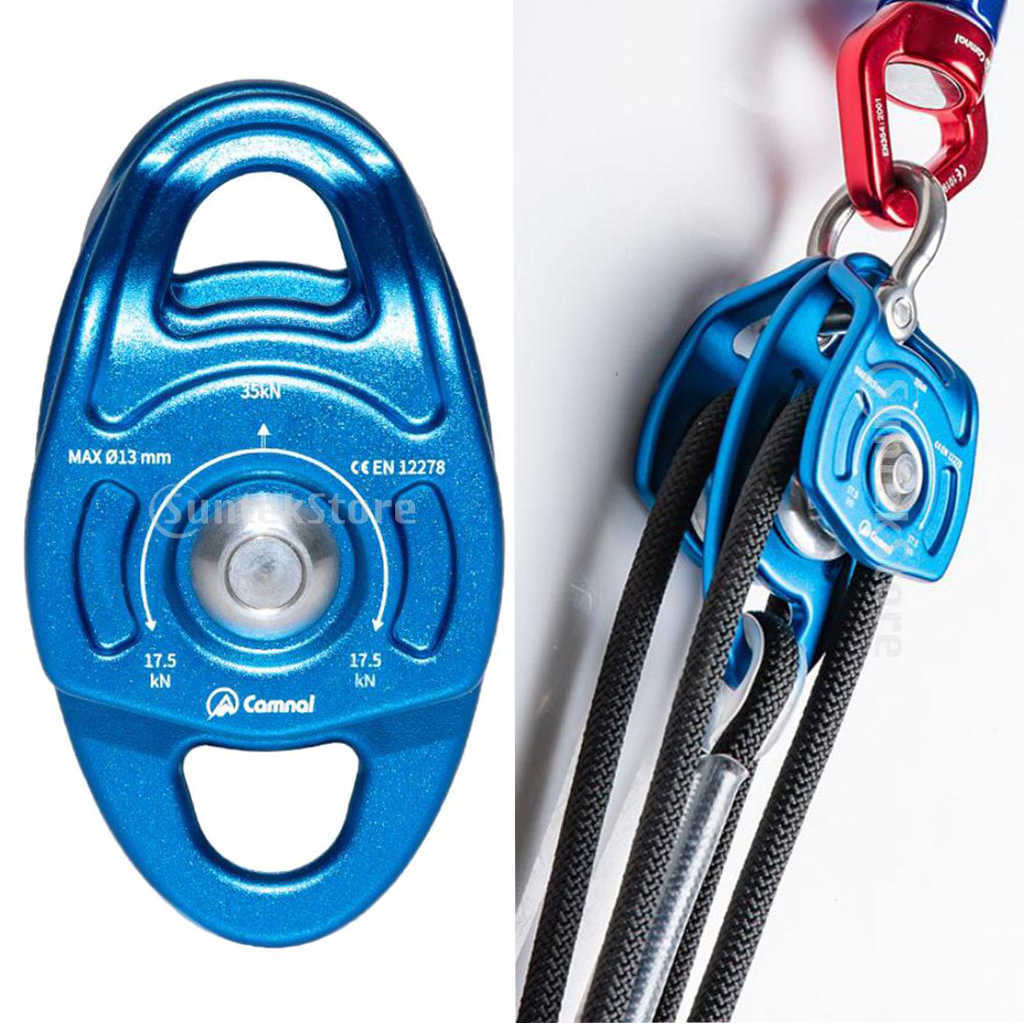 Protezione da roccia 35kn Double Pulley Twin Sheave Rope Pulley la corda dell'albero di arrampicata Scalata che tira trascinando il sollevamento di HKD230810