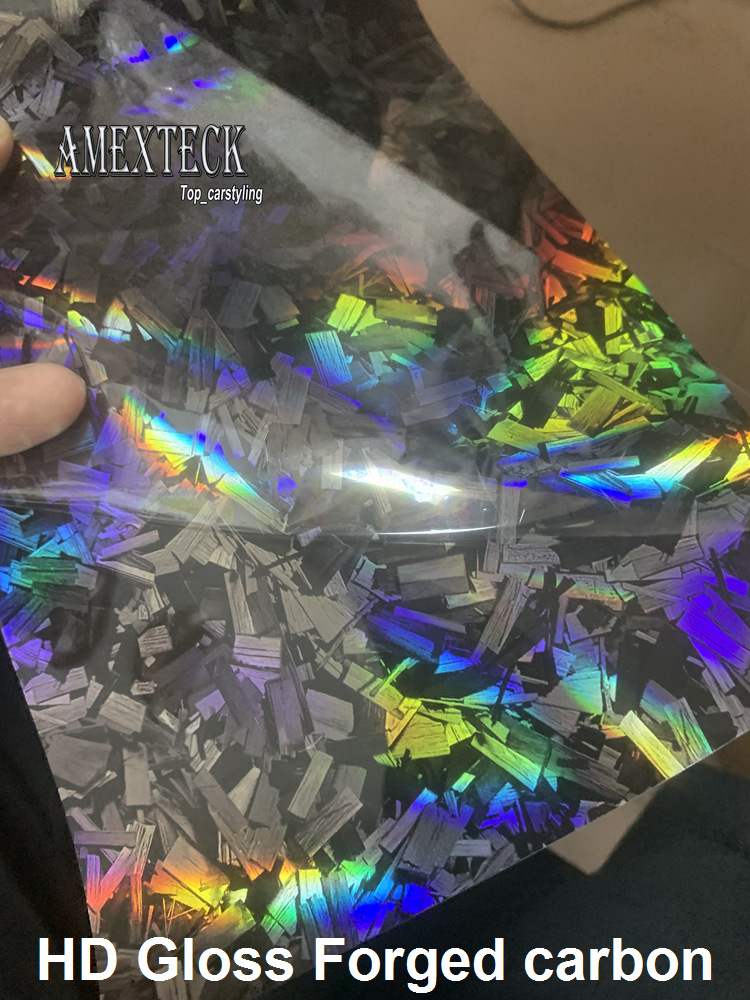 New HD Holographic Laser Gloss Forged Carbon Vinyl Car Film مع إطلاق الهواء مثل 3M جودة Low Tack Glue 1 52x18m198i