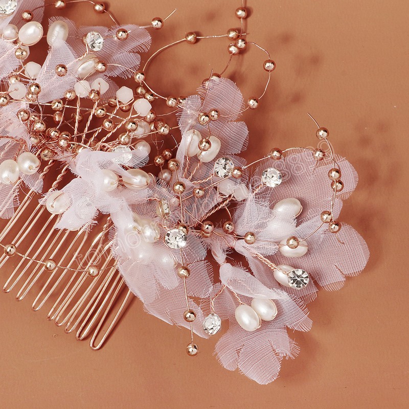 Lace Hair Comb Wedding Hair Accessories For Woomen Pearl Crystal Floral Hairpin Tiaras Princess Hairband Bridal Crown Jewelry