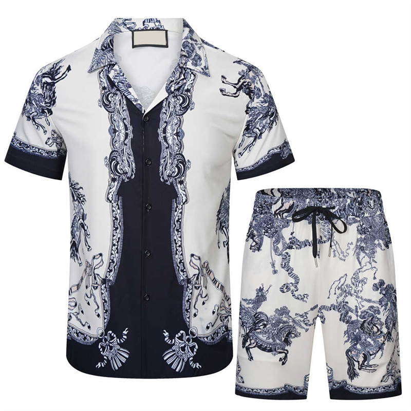 Geometriska tryck korta ärmskjorta Löst shorts kostym TRACKSUITS FÖR MÄN SOMMER HAWAII OUTFITS SET TWO-PESS BLOUSESSERS SETM-3XL